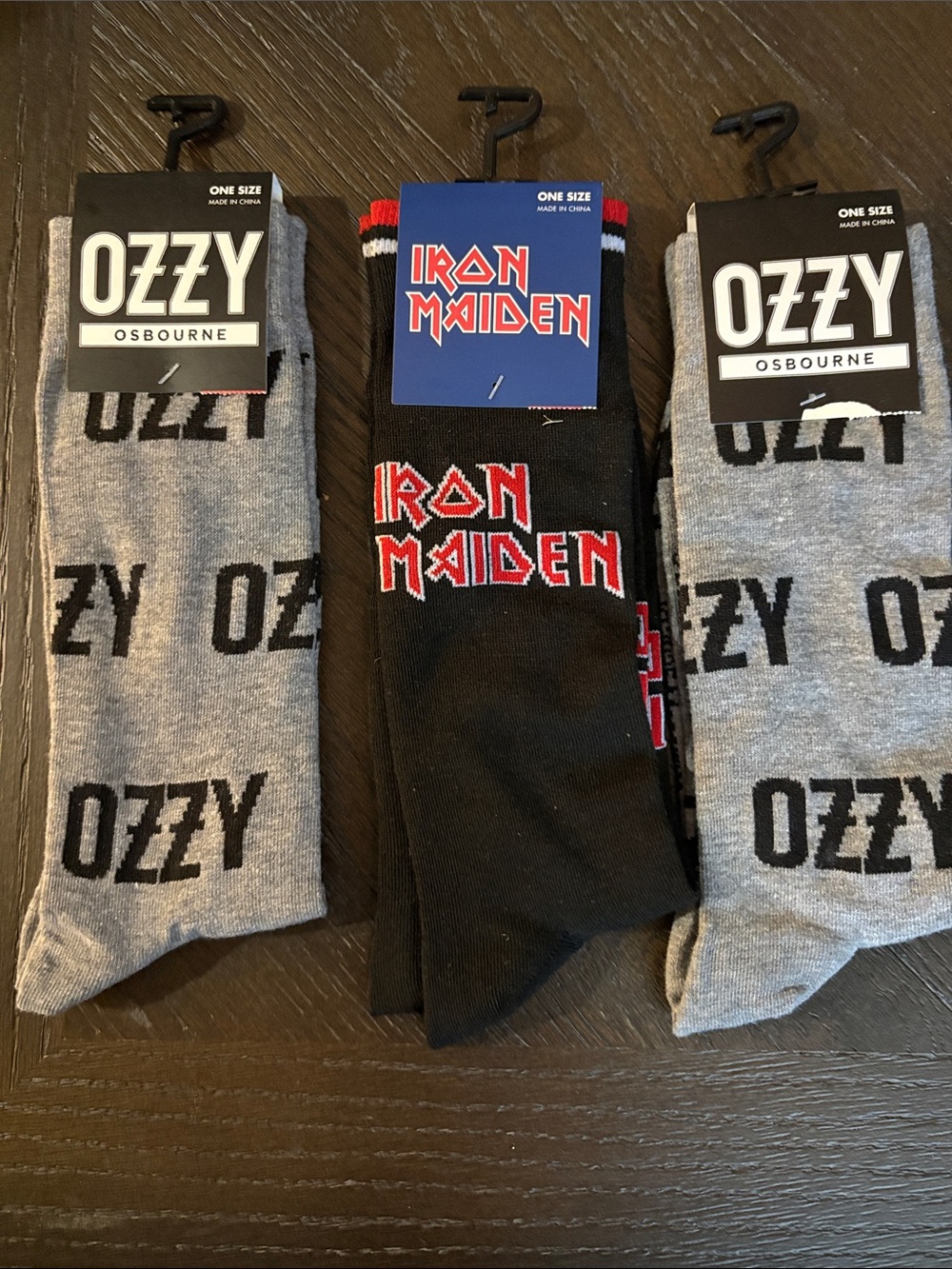Men's Gray Ozzy Osborne and Iron
Maiden Logo Crew Socks - Pack of 3